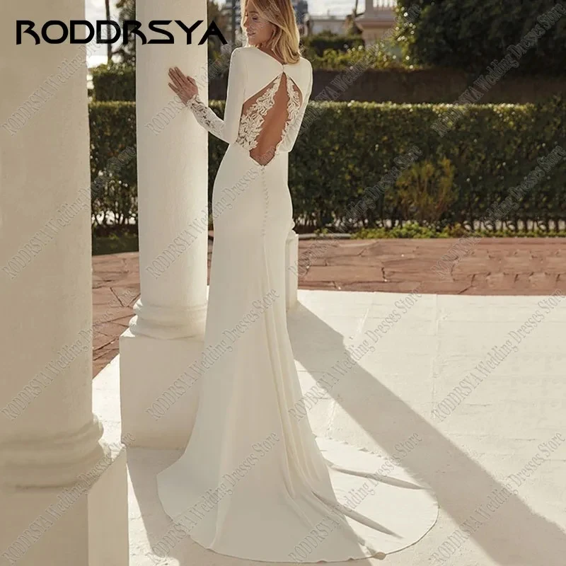 

RODDRSYA Vestido De Noiva Mermaid Wedding Dresses For Women Soft Satin Illusion Backless Bridal Party Luxury Lace Button Back