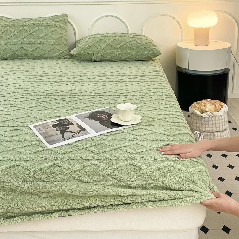 1pc Thicken Warm Fitted Bed Sheet For Winter Solid Color Taffel Velvet All-Inclusive Bed Cover Queen/King Size Fundas De Colchón 4