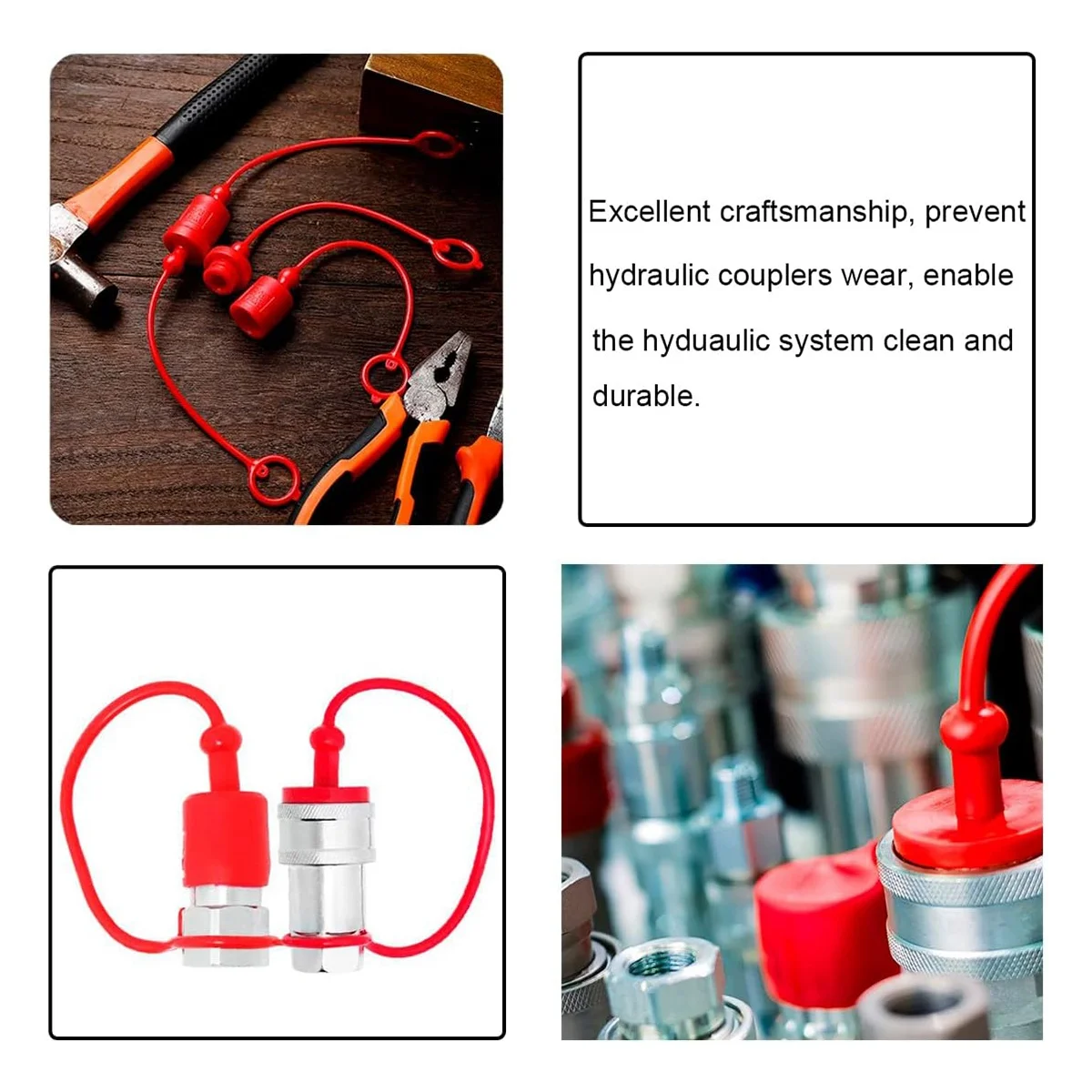 ISO-B 1/2 Hydraulic Quick Coupler Male Dust Cap and Female Plug Cover, Fits Hydraulic Quick Disconnects Coupler