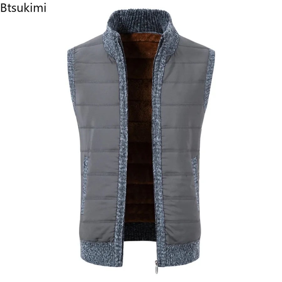 

2024 Men's Winter Warm Sweater Vest Slim Fit Sleeveless Cardigans Vest Jacket Male Solid Thicker Warm Casual Vest for Men Tops