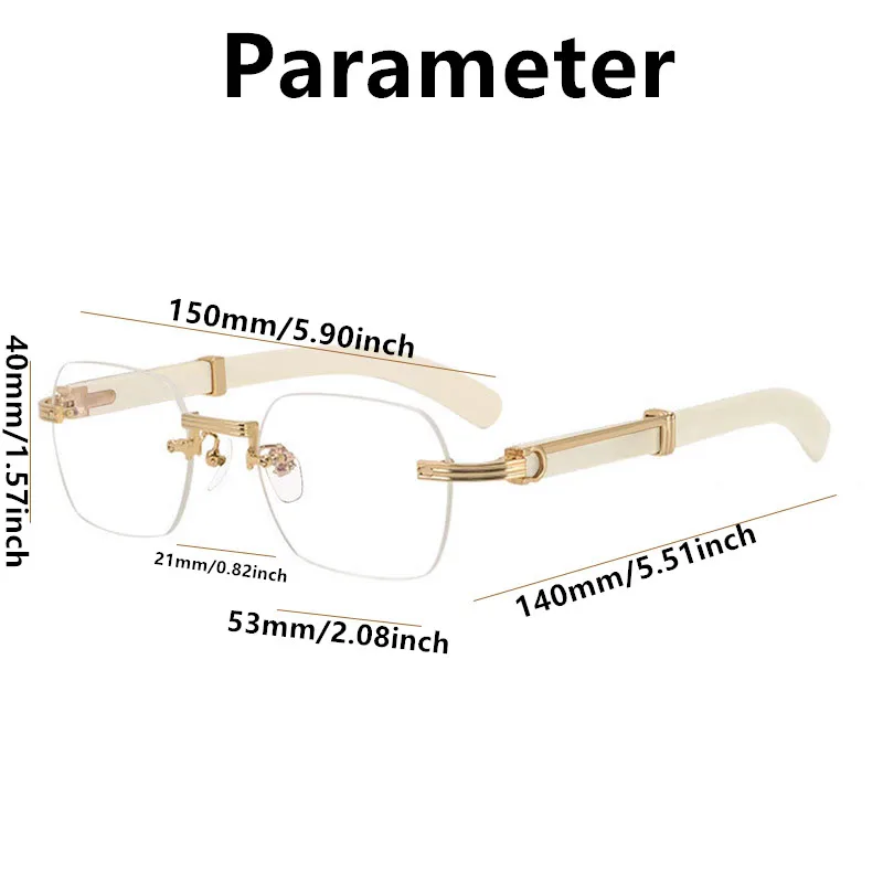 Luxury Rimless Reading Glasses with Buffalo Horn Temples - Anti Blue Light Business Eyewear