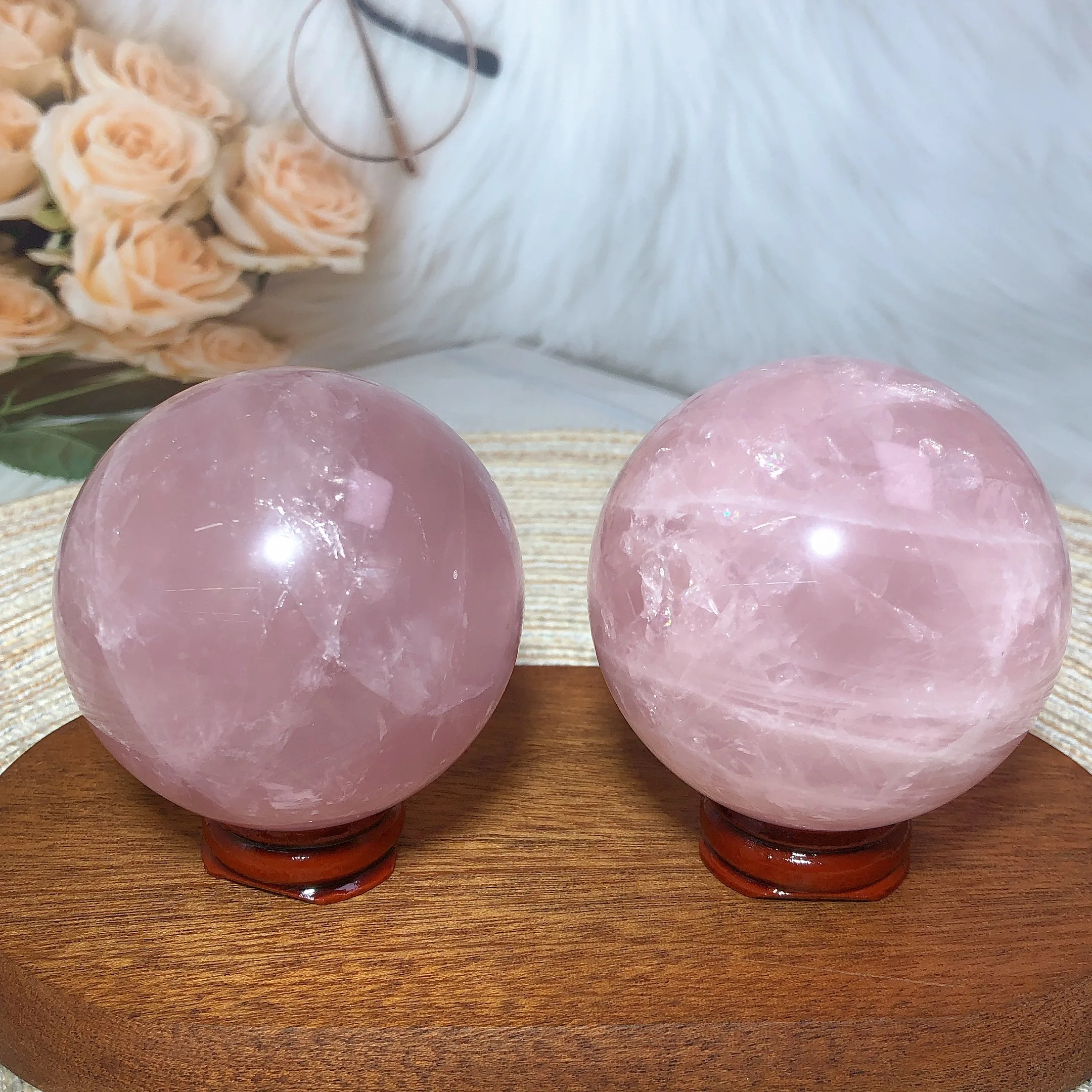 High Quality Natura Crystals Rose Quartz Sphere Star Flash Reiki Home Decoration Energy Healing Ore Ornament Room Decor 5