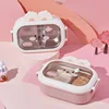950ml Cute Rabbit Lunch Box Stainless Steel 2 Grid Bento Box Buckle Design Sealed and Leak-proof Portable Food Storage Container 3