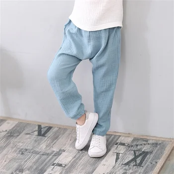 2-7 Yrs Linen Pleated Baby Boys Girls Summer Cotton Pants Kids Clothes Child's Sweatpants Anti-mosquito Trousers Breathable