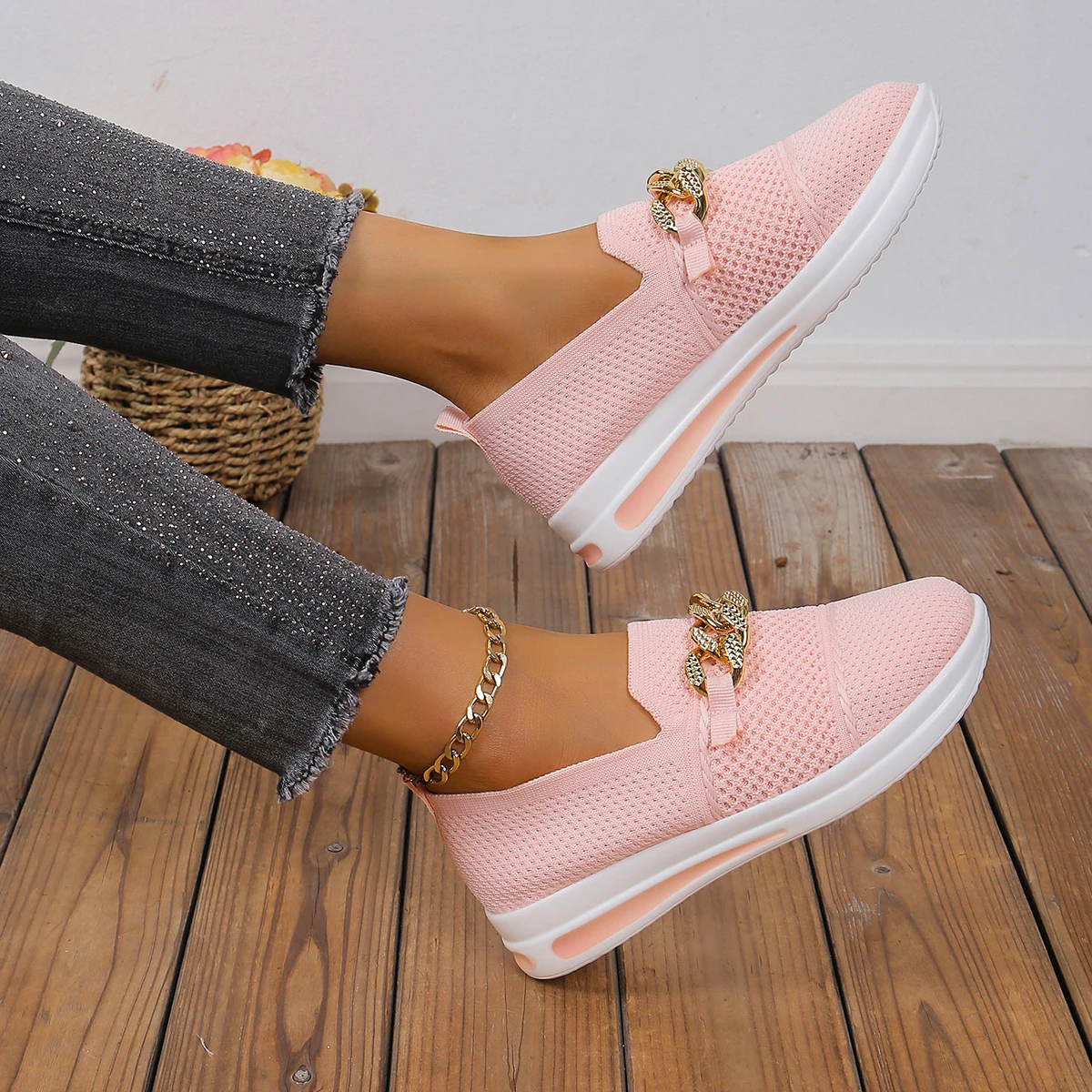 2024 Women's Autumn Simple Solid Color Comfortable Non-slip Loafers Outdoor Shallow One-leg Mesh Breathable Vulcanized 36-43