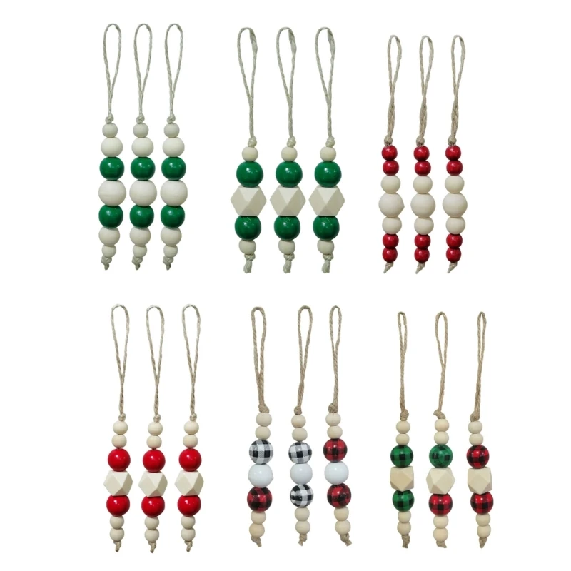 

H55A Wooden String Beads Pendant for Christmas Party Holiday Decoration Set of 3