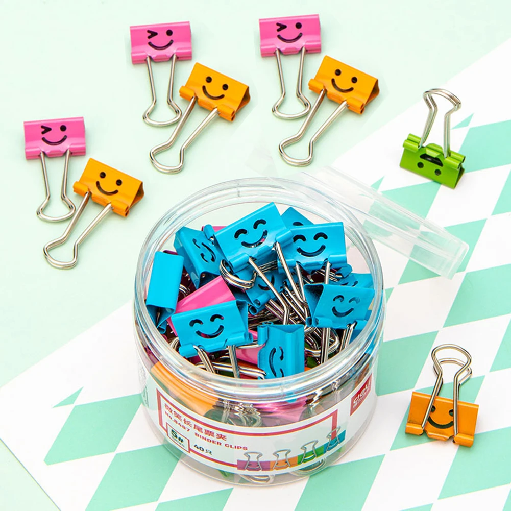 Mixed color 10 Pcs Smile Long Tail Clip Colorful Dovetail Clip Metal Ticket Clip 37mm Fishtail Clip Information Clip Student