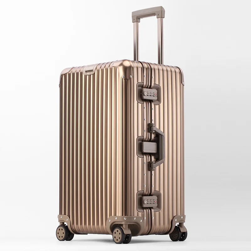 PLUENLI Fashion All-Aluminum Magnesium Alloy Trolley Case Universal Wheel Luggage Men's and Women's Password Boarding Travel