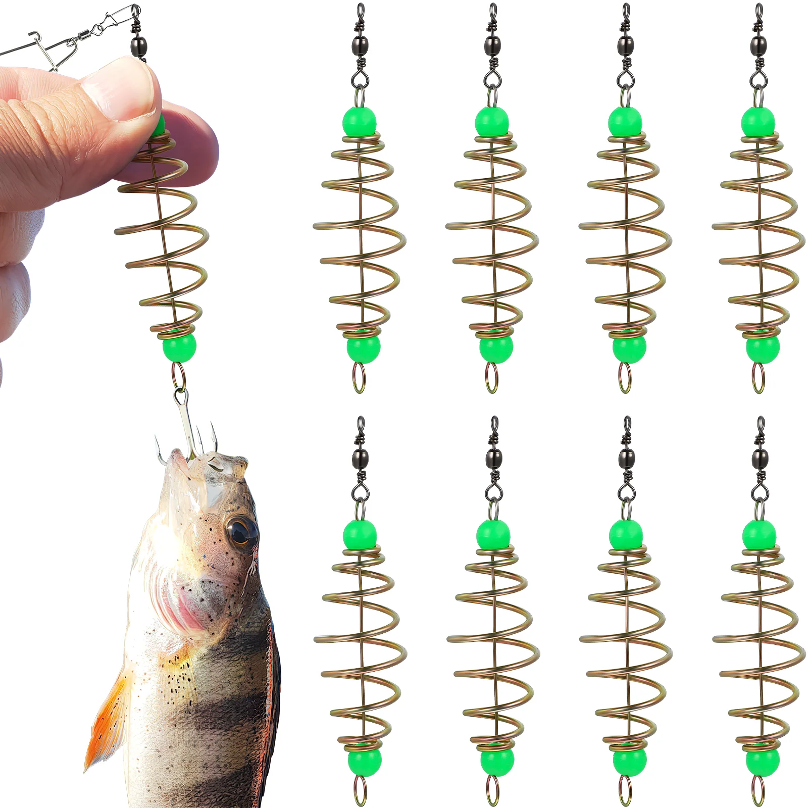 

Steel Fishing Feeder Baits Cages Olive Shape Spring Fishing Feeder Bait Basket Feeder Holder with Luminous Pendant Beads