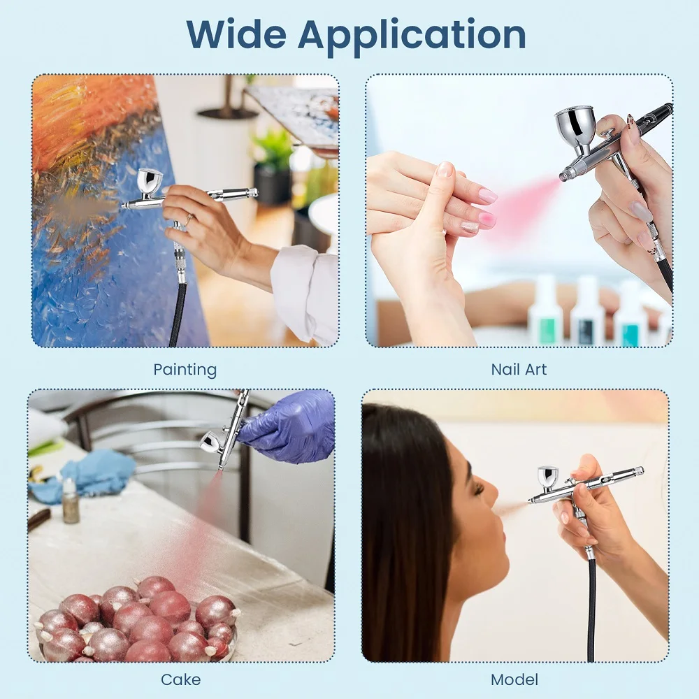 Dual-Action Airbrush Gun 0.2/0.3/0.5mm Needles Set Multi-Function Compression for Painting Car T-shirt Nail Cake Model