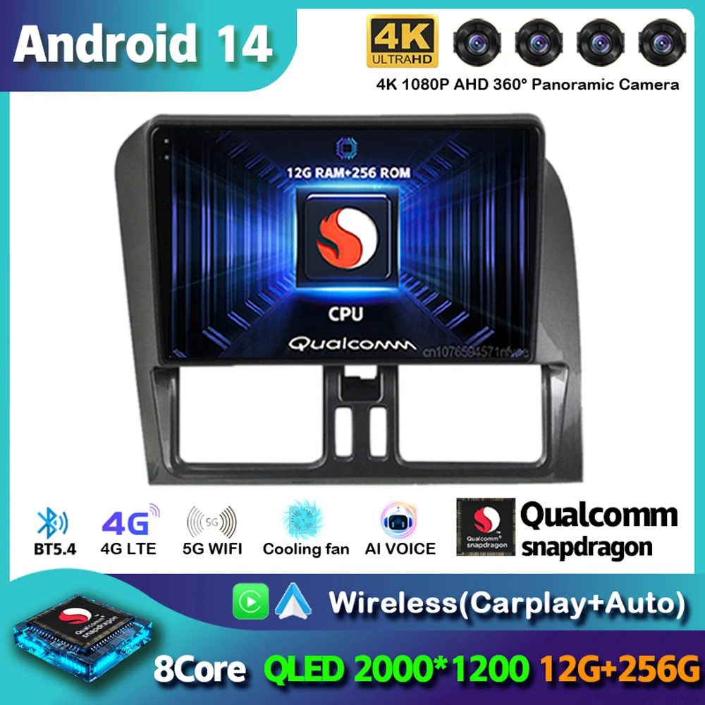 

Android 14 Carplay Auto Car Radio For Volvo XC60 2008-2017 Multimedia Video Player GPS Navigation Stereo Audio WIFI No 2din DVD