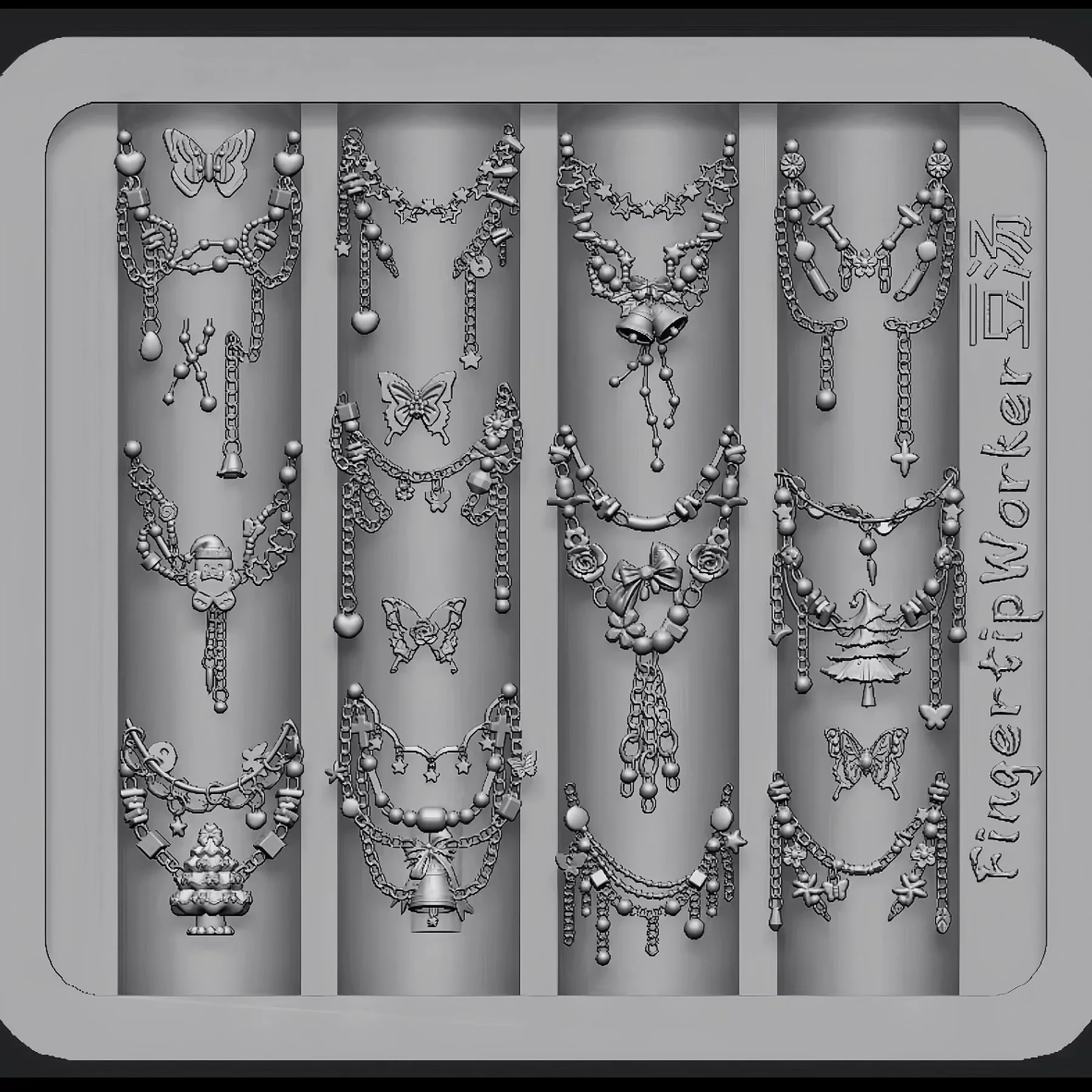 1개 수제 크리스마스 체인 리본 체인 레이스 리본 3D 아크릴 몰드 네일 아트 장식 DIY 실리콘 네일 템플릿