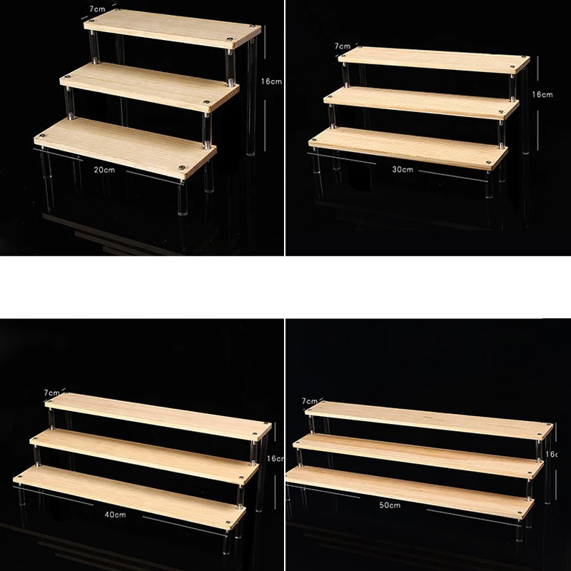 Wood Acrylic Display Stand Display Riser Shelf for Cupcake Perfume Animation Figure Doll Blind Box Shelves Organizers 6