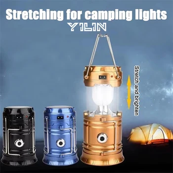 Solar Multifunctional Handheld Camping Lamp Tent Lamp LED Portable Flashlight Portable Waterproof Emergency Powered Work Light
