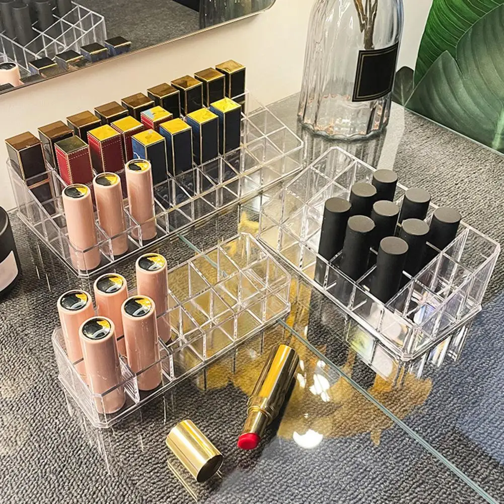 Convenient Plastic Lipstick Storage Box Save Space 12/18/36 Grids Nail Polish Shelf Makeup Lip Gloss Organizer Keep Tidy 5