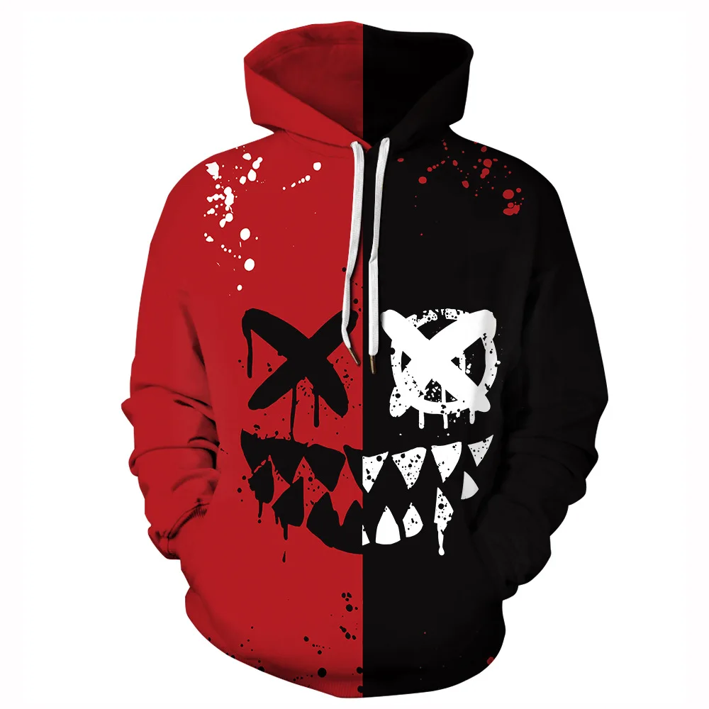 Spring Autumn Men Black Red Hoodies Haha Joker Print Hooded