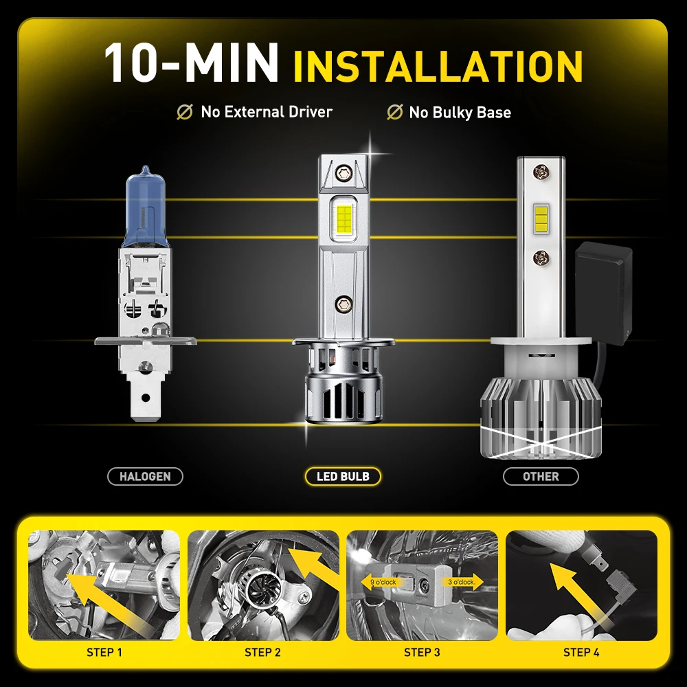 AUXITO 2개 30000LM H1 LED 헤드라이트 캔버스 H7 LED 자동차 헤드램프 자동차용 초고휘도 터보 라이트 미니 무선 6500K 화이트 ?