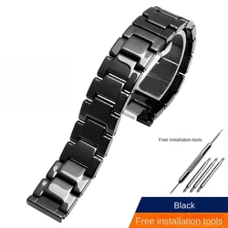 Elegant Pearl Ceramic Watch Strap Bracelet - Multiple Sizes Available - 20mm - width (4102 - Black)