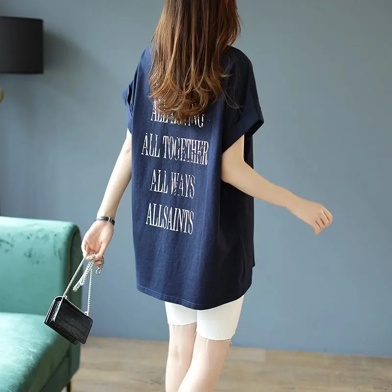 Fashion O-Neck Short Sleeve Printed Letter Casual Blouses Women's Clothing 2024 Summer New Loose All-match Tops Commuter Shirts