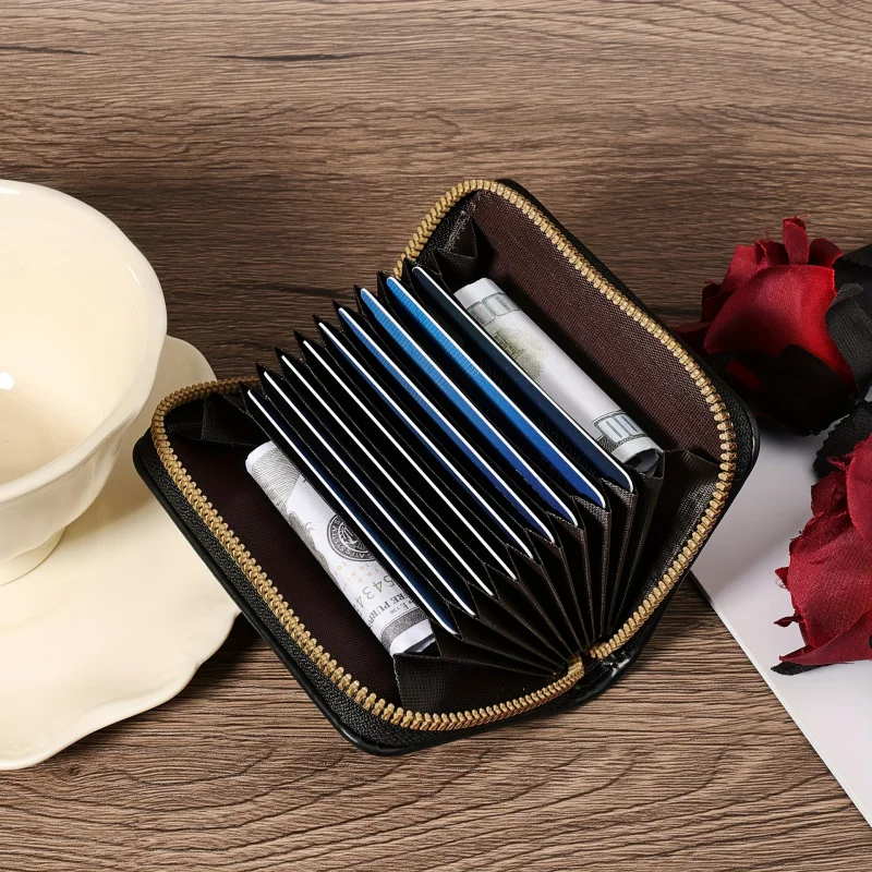 Heart-shaped Cat Paw Print Accordion Wallet for Women Faux Leather Card Holder Short Zipper Wallet