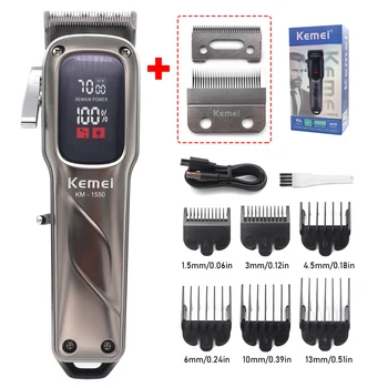 Kemei KM-1550 Professionnel Tondeuse À Cheveux pour Hommes Affichage LED À Faible Bruit Sans Fil USB Wild Machine De Coupe De Cheveux Tondeuse À Cheveux