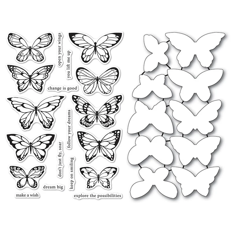 

Lovely Butterflies Clear Stamps and Metal Cutting Dies Various Butterfly Stamps for DIY Scrapbooking Paper Cards Crafts 01
