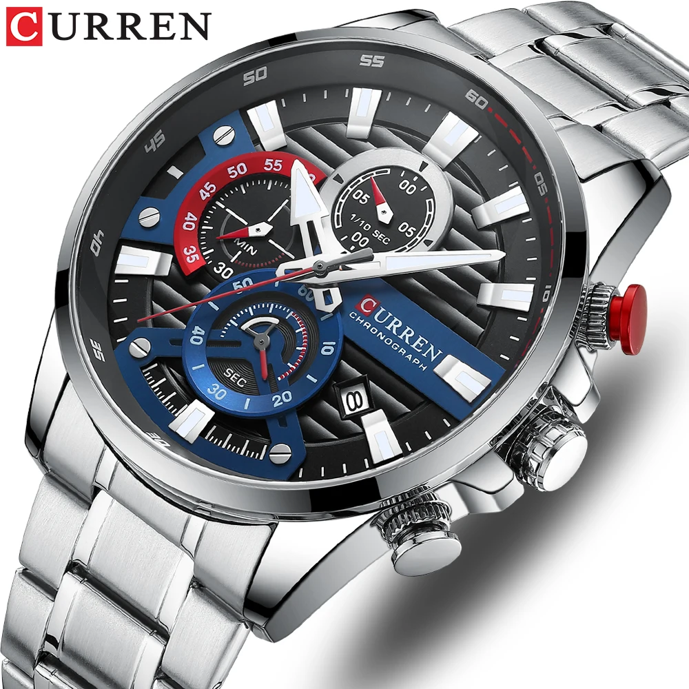 

CURREN Watch for Men Quartz Chronograph Sport Watches Waterproof Man Military Fashion Stainless Steel Wristwatch Auto Date Clock