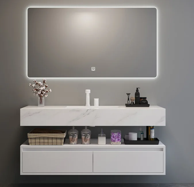 Floating Color Vanities Melamine Surface Plywood Materials Bathroom Vanity And Intelligent Mirror With Cabinet