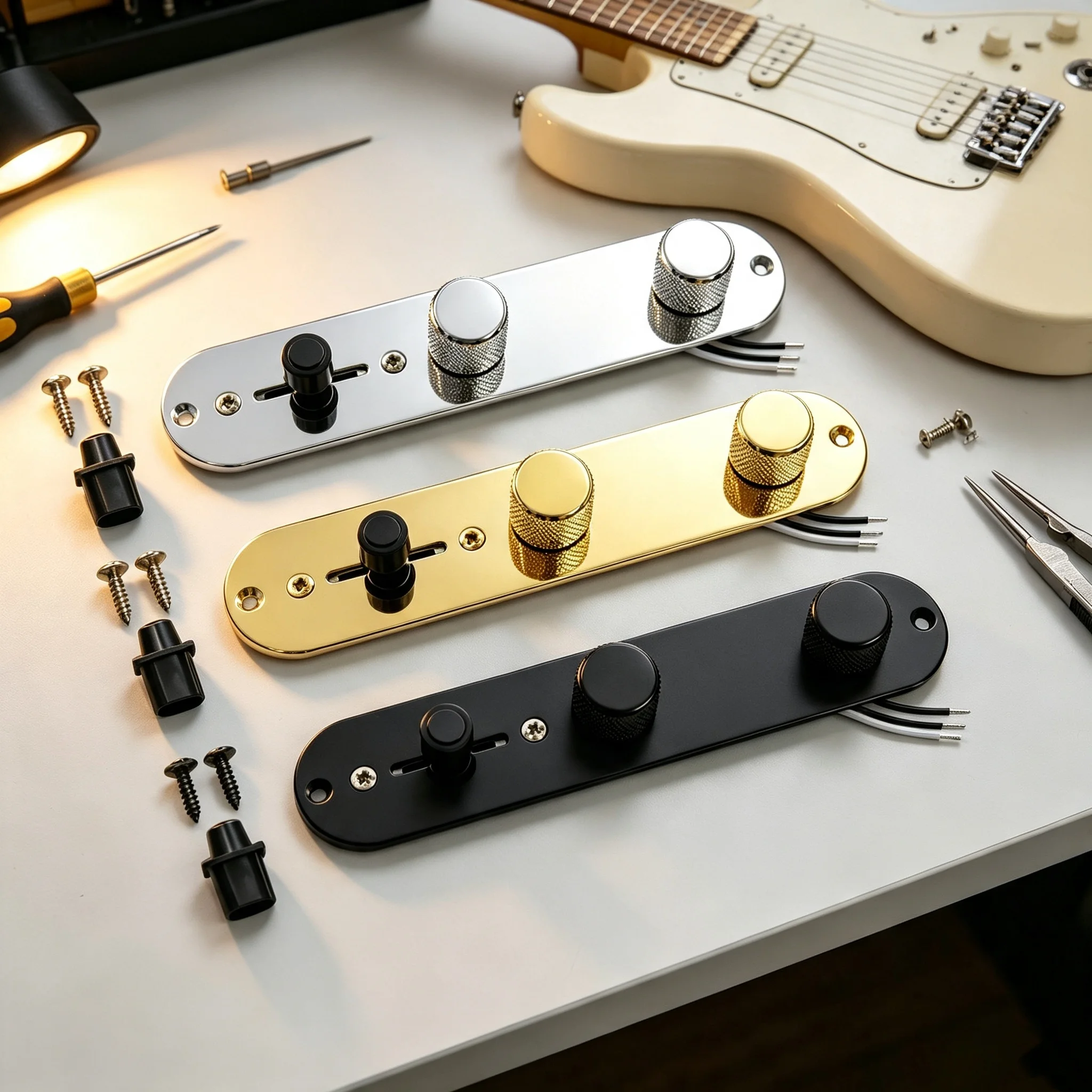 PHRILM Loaded TL Control Plate Vorverdrahteter 3-Wege-Control Plate Kabelbaum mit Tone-Lautstärkeregler für E-Gitarre