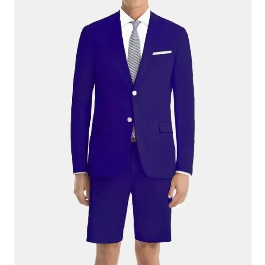 Summer Men Suits With Short Pant Notch Lapel 2 Buttons Wedding Prom Vintage Groom Tuxedos Slim Fit Terno Masculino Blazer 2 Pcs