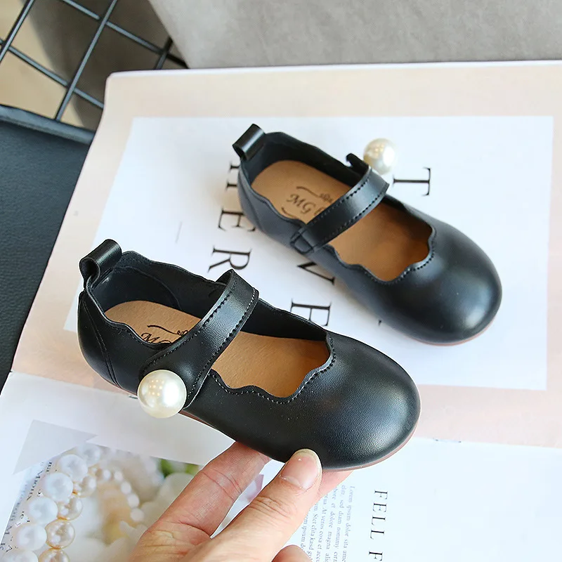 Girls Leather Shoes For Toddlers First Birtiday Children's Flats Kids Dancing Shoes For Stage Performance Wedding Party Pearls
