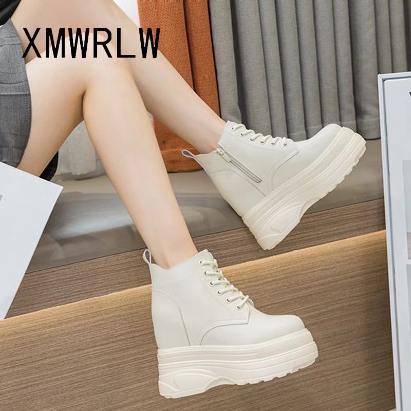 

XMWRLW Women's Ankle Boots Autumn Genuine Leather Fashion Thick Sole Platform Shoes Female Ankle Boots Rubber Sole Women Shoes