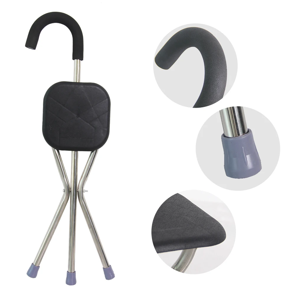 

wholesale Elderly Disabled Folding Stool Walking Stick With Chair Function Walking Aids Seat Sticks Walking Seat Cane