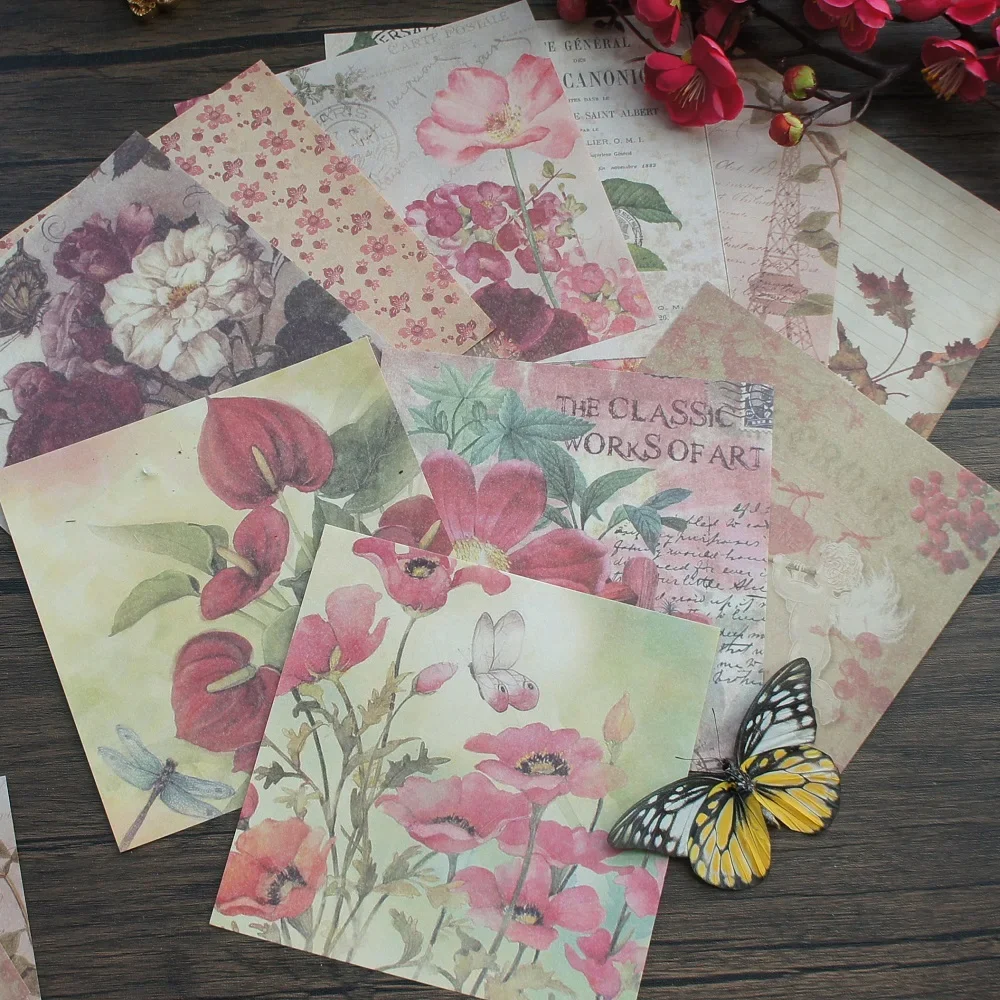 

30 Sheets DIY 14*14cm OParis Red Romantic Flower Theme Craft Paper Scrapbooking Creative Paper DIY Gift Use