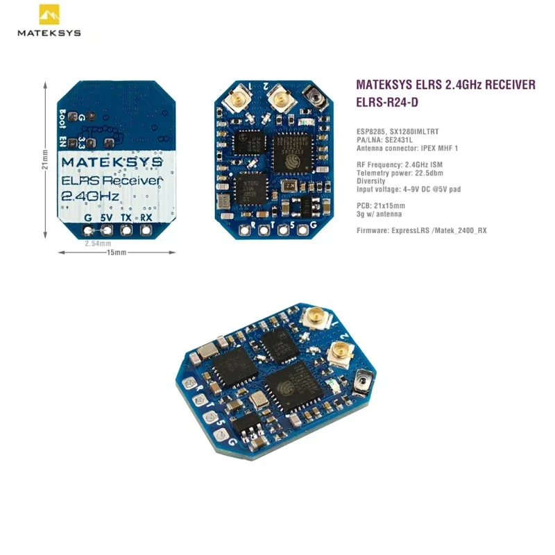 Récepteur MATEKSYS ELRS-R24-D 2.4G ELRS CRSF pour drone FPV