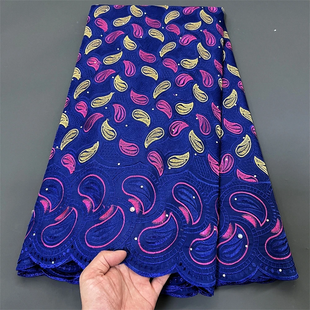 

2024 Latest High Quality African Nigerian Pure Tulle Damask Lace Fabric Embroidery Party Dress Sequins Cotton Cloth 5yards