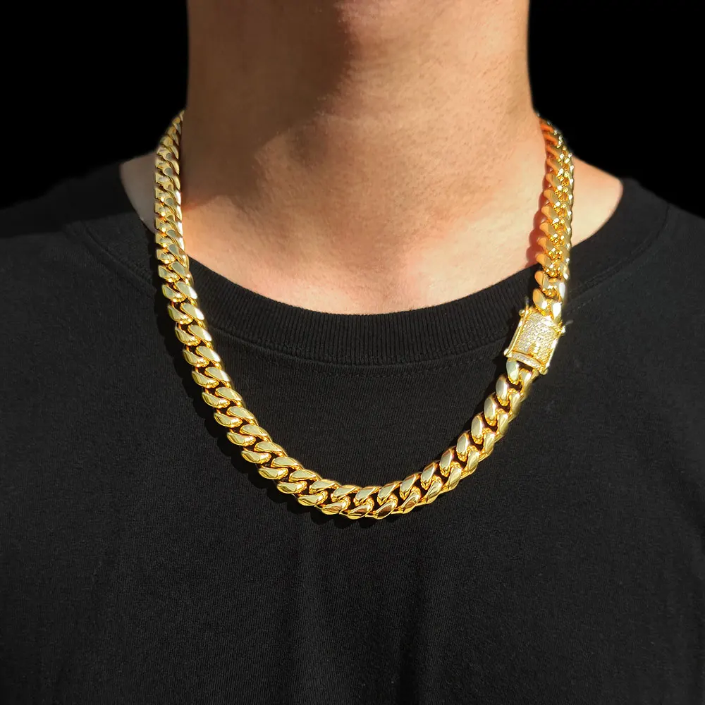 Collana A Maglia Cubana In Acciaio Inox | Placcatura Oro 18k | Unisex 45-66 Cm | Con O Senza Ciondolo | Regalo Elegante - 2