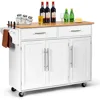 Kitchen Island Cart Rolling Storage Trolley Cart with Lockable Castors, 2 Drawers, 3 Door Cabinet, Towel Handle, Knife Block fo 1