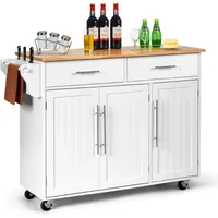 Kitchen Island Cart Rolling Storage Trolley Cart with Lockable Castors, 2 Drawers, 3 Door Cabinet, Towel Handle, Knife Block fo 1