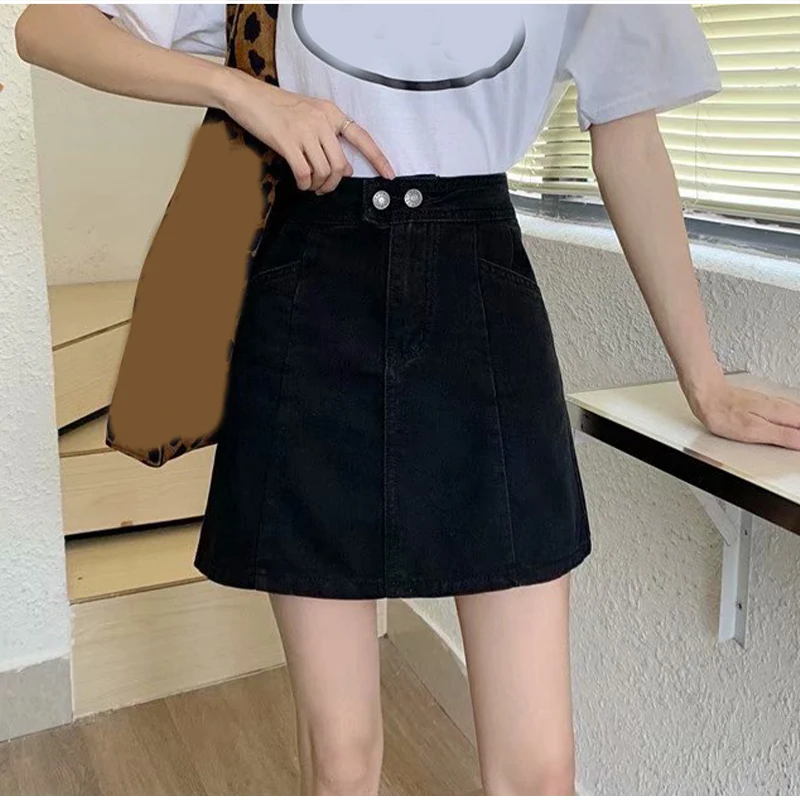 Streetwear Y2k High Waist A-line Mini Skirts Women Fashion Big Pockets Cargo Black Denim Skirt Korean Aesthetic Bodycon Bottoms tartan skirt