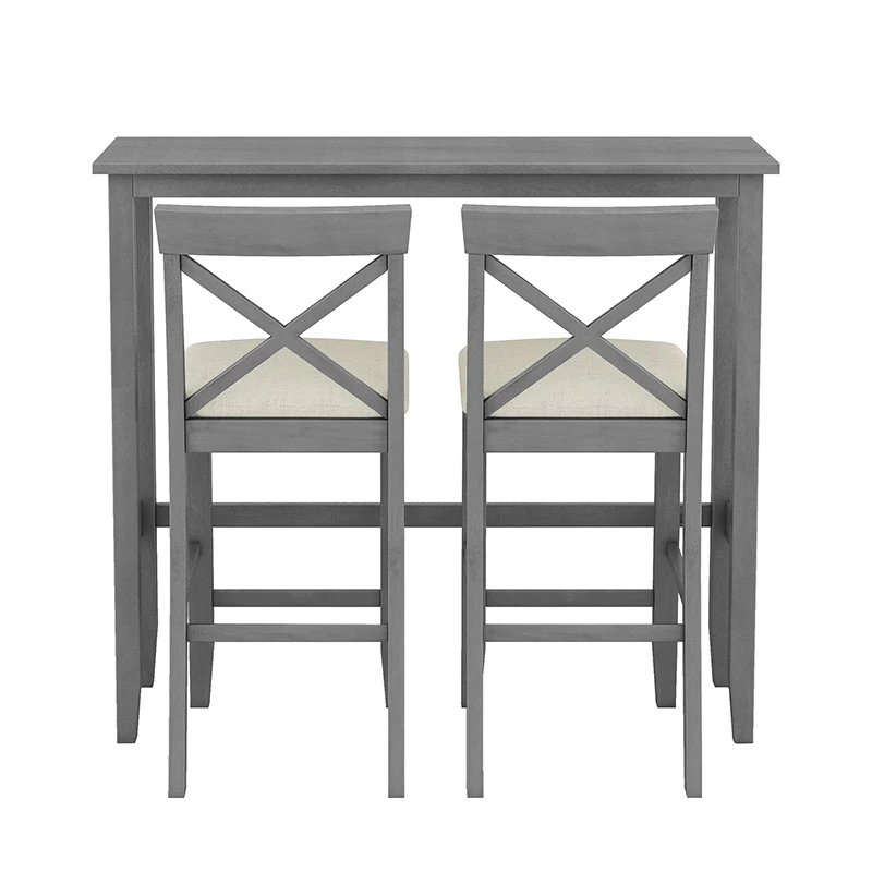 TOPMAX Farmhouse 48"Rectangular Wood Bar Height Dining Set Kitchen Breakfast Nook with 2 Chairs for Small Places,Gray WL