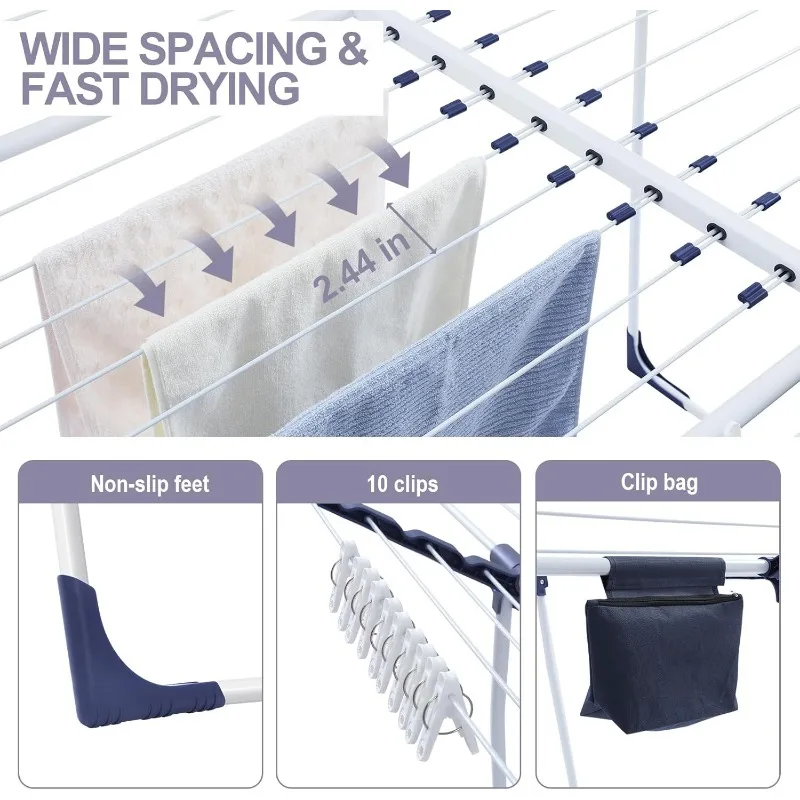 Clothes Drying Rack, Foldable Gullwing Laundry Rack for Indoor Outdoor, 10pcs Clips with Bag 4
