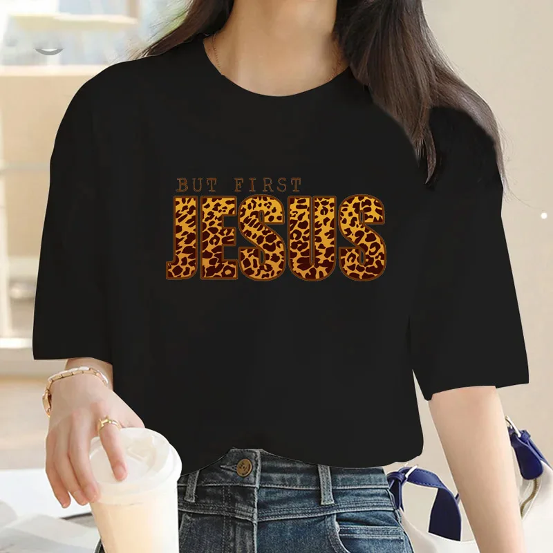 

Jesus Letter Cotton T-Shirts for Women Trend Clothes Short Sleeve Tops Casual Fashion Summer Clothing Graphic Tee T-shirts