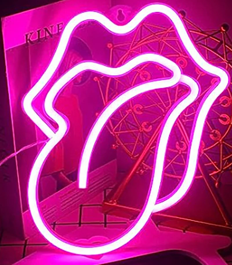 Mouth tongue Neon Light Sign LED Sexy Lips Lamp Decoration Table Room Shop Wall Party Gift USB & Battery Case Powered 3