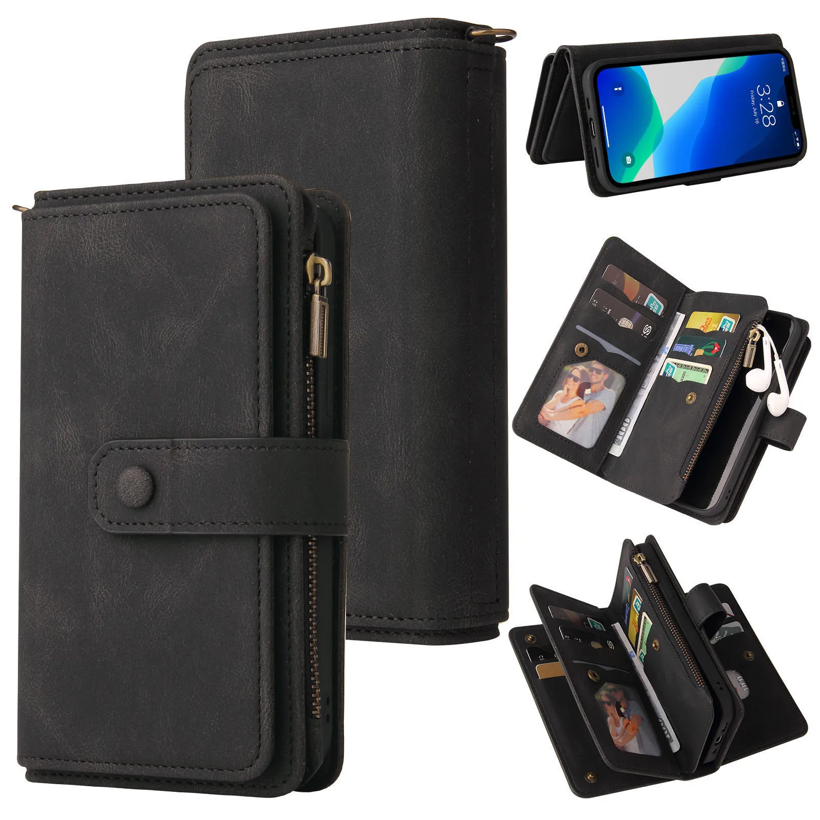 Multi Card Slots Case For Samsung Galaxy S22 S21 S20 S10 S9 Plus A12 A22 A32 A42 A52 A72 Wallet Luxury Zipper Flip Leather Cover