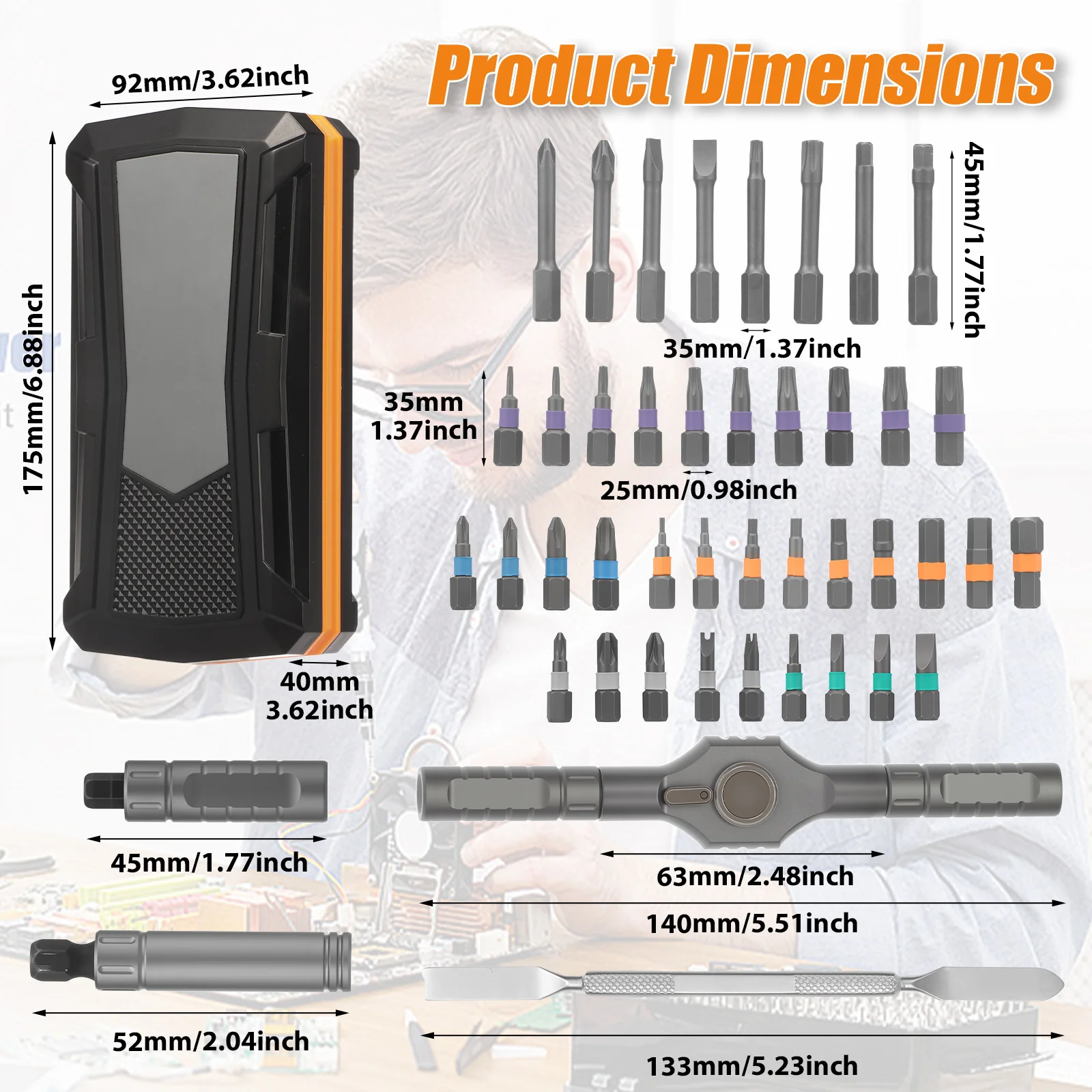 43 in 1 Ratchet Screwdriver Set Magnetic Screwdriver Set Multi Bit Drive Kit with Handle and 40 Bits for Glasses Computes Repair