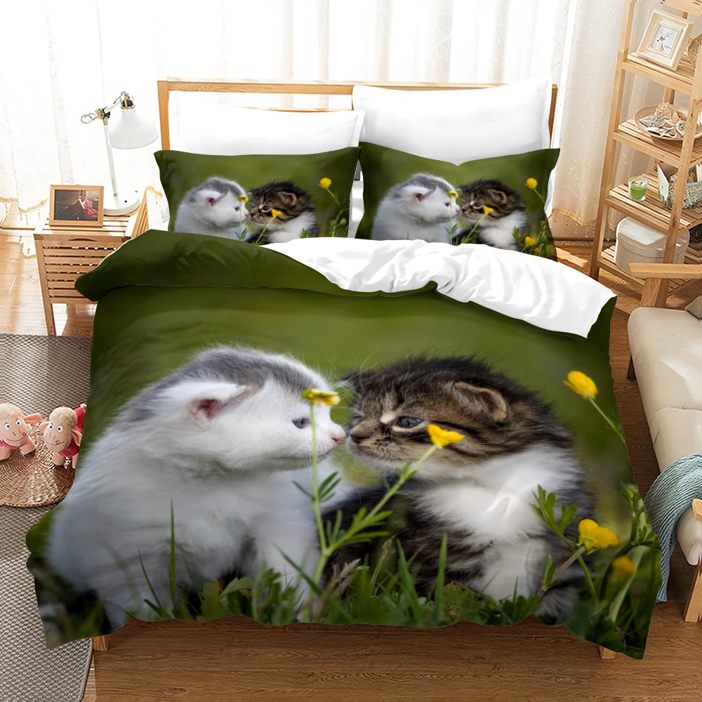 Funny Cat Bedding Set Kids Adult Duvet Cover Animal Home Textiles Bedclothes 2/3Pcs 200x200cm Bedclothes Cats Beddings