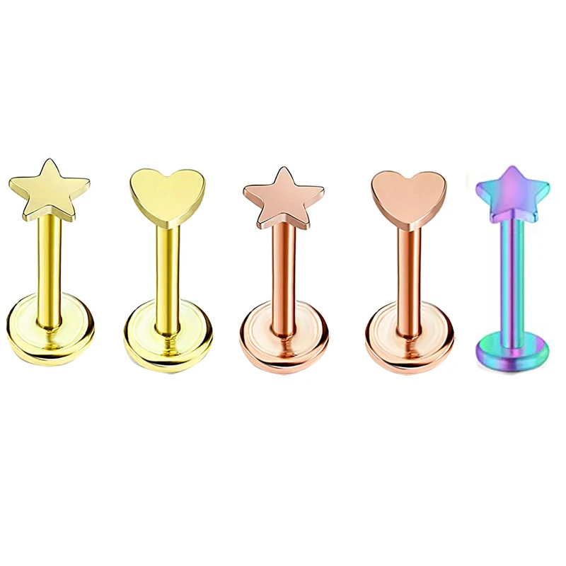 5pcs 16g Stainless Steel Lip Labret Piercing Crystal Ball Monroe Lip Stud Helix Tragus Conch Piercing Cartilage Earrings