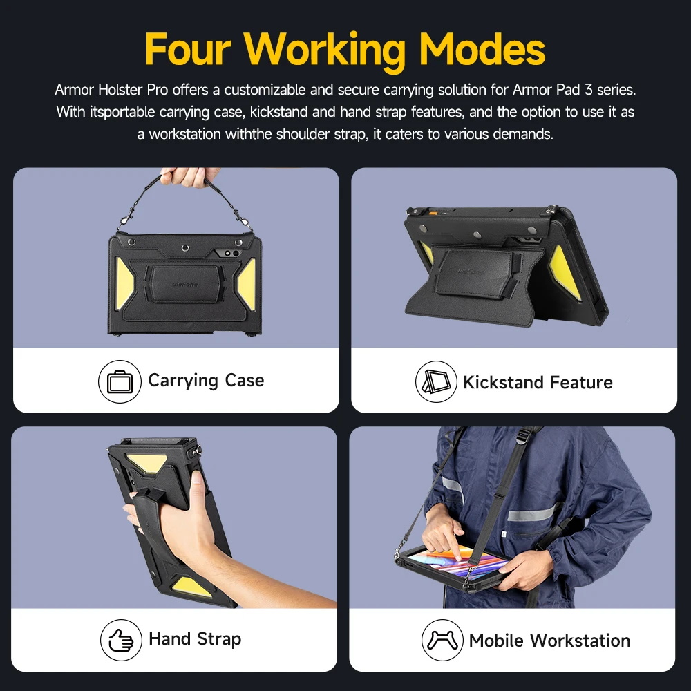 Ulefone Armor Holster Pro Original Tablet Leather Case with Carrying Bag, Stand and Handheld Holder for Armor Pad 3 Pro.