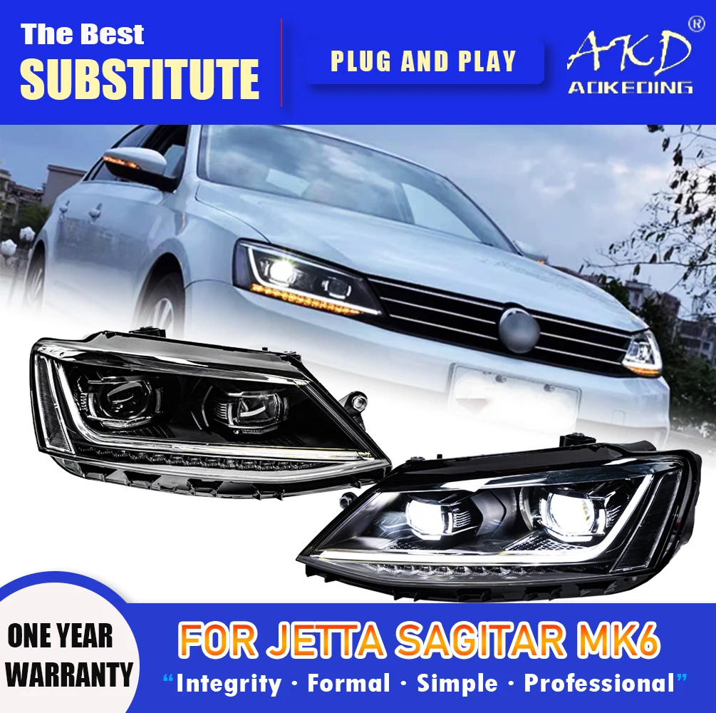 

AKD Head Lamp for Jetta Sagitar MK6 LED Headlight 2011-2018 Headlights MK6 DRL Turn Signal High Beam Angel Eye Projector Lens